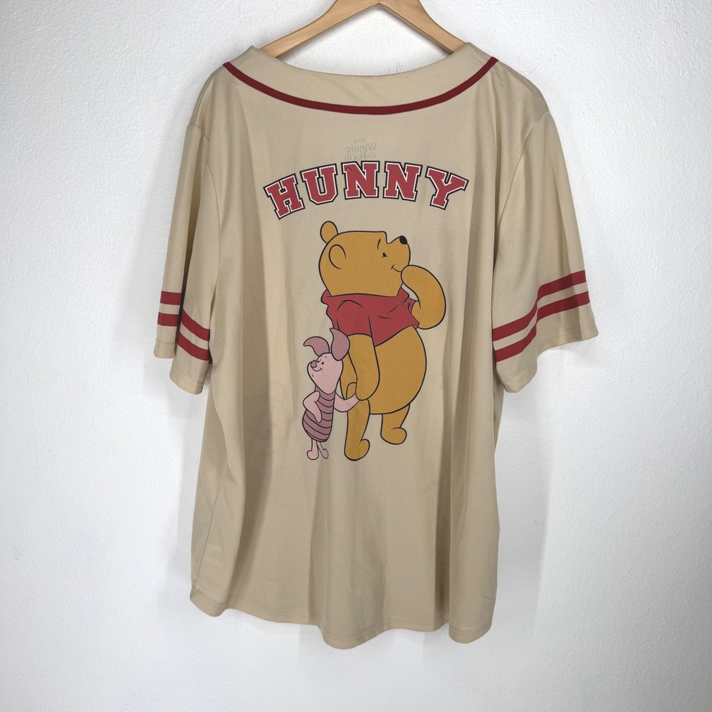 Disney Winnie the Pooh Baseball Jersey Tan Red Hunny Piglet 3X Plus Size Varsity